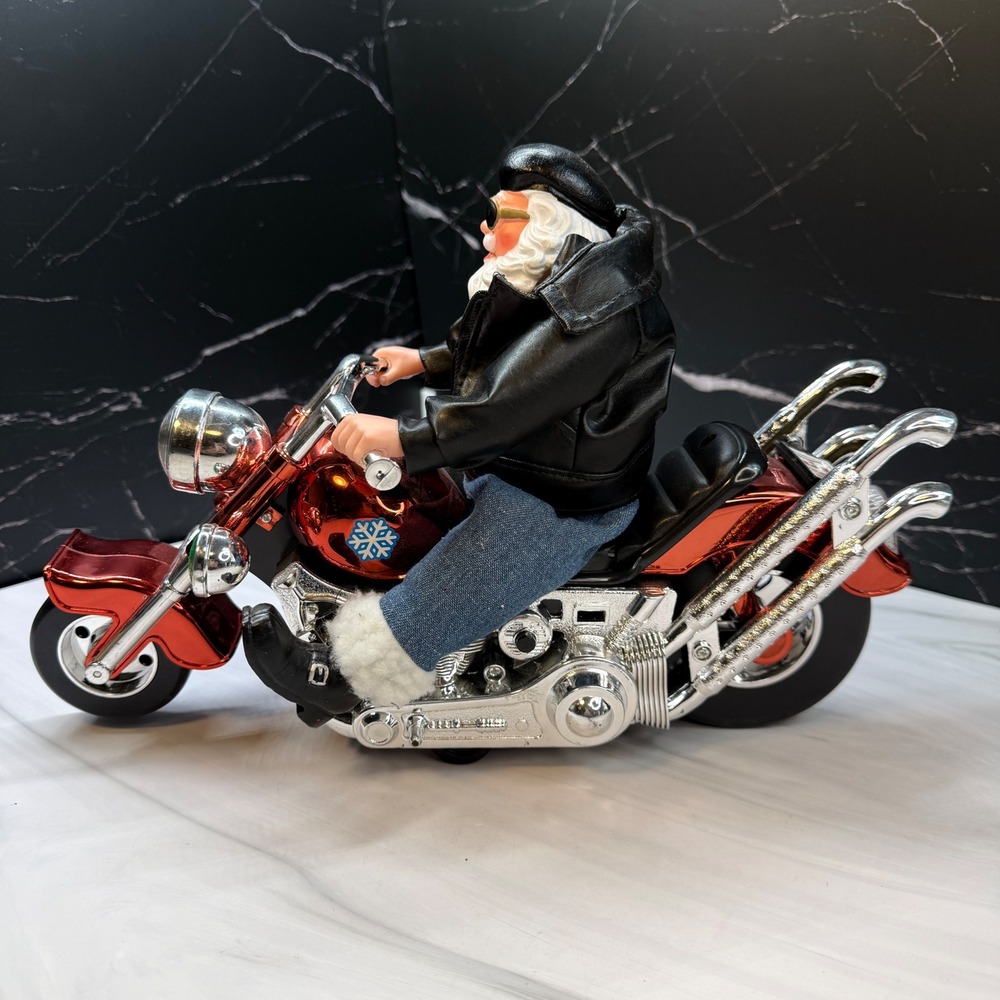 Holiday Time Animated Musical Lighted Biker Motorcycle Santa Red Chopper YULE-1
